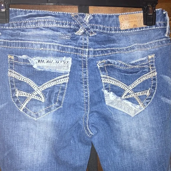 Amethyst Jeans Blue Flare with Distressed Details - Picture 10 of 13